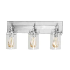 Brooklyn 21 in. 3-Light Brushed Nickel Vanity Light with Clear Glass Shades