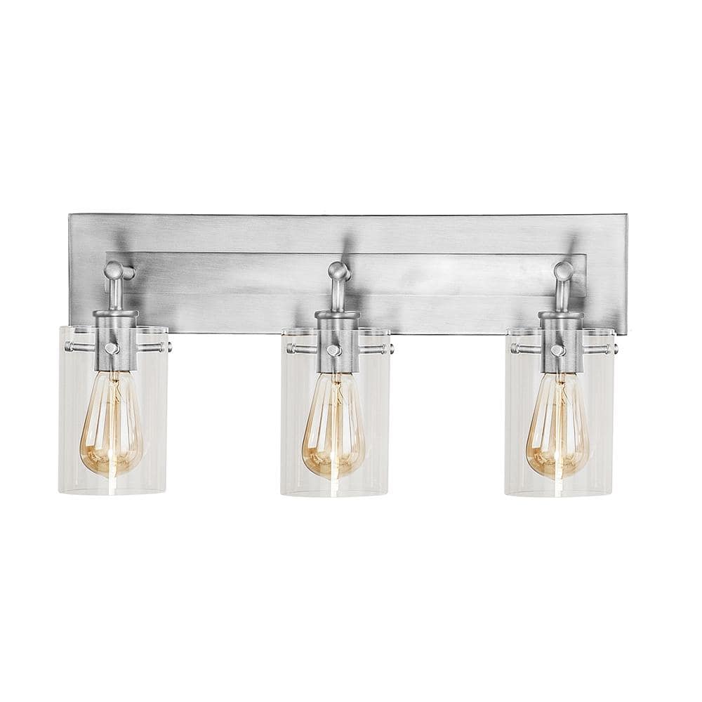 Hampton Bay Regan 21 In 3 Light Brushed Nickel Vanity Light With Clear Glass Shades Ds19268 The Home Depot