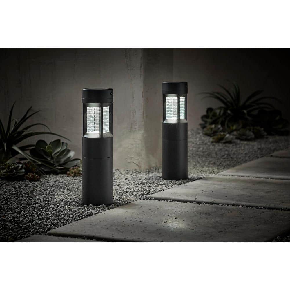 Hampton Bay Limestone Solar 10 Lumens Matte Black Integrated LED Bollard  Light with Motion Sensor and Adjustable Height (2-Pack) 93122 - The Home  Depot, image size:1000x1000