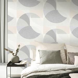 ELLE Decoration Collection Light Grey/Beige Circle Graphic Vinyl on Non-Woven Non-Pasted Wallpaper Roll (Covers 57sq.ft)