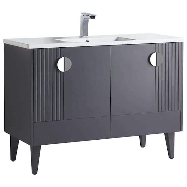 FINE FIXTURES Venezian 48 in. W x 18.11 in. D x 33 in. H Bathroom Vanity Side Cabinet in Rock Gray with White Ceramic Top