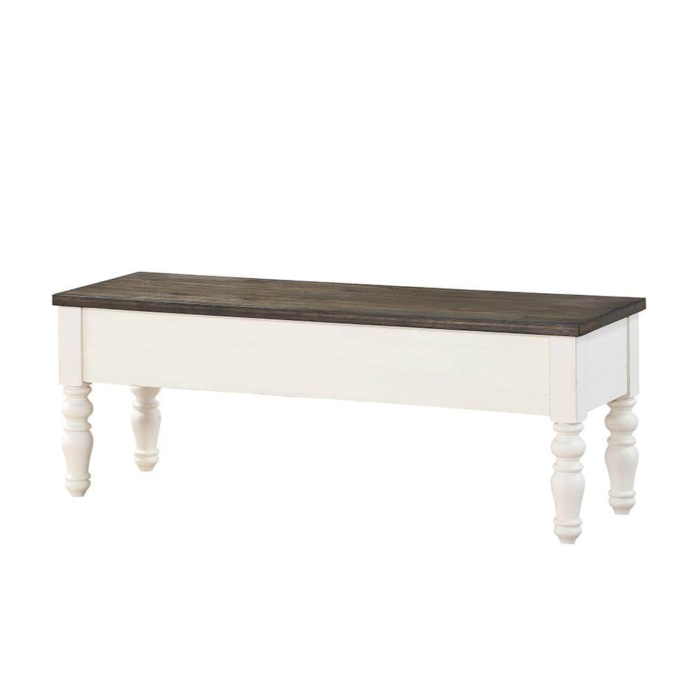 Transitional Ivory and Dark Oak Storage Bench with Turned Legs