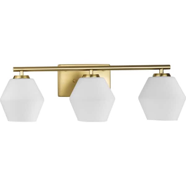 Progress Lighting Copeland Collection 24 in. 3-Light Brushed Gold Vanity Light with Etched Opal Glass Shades