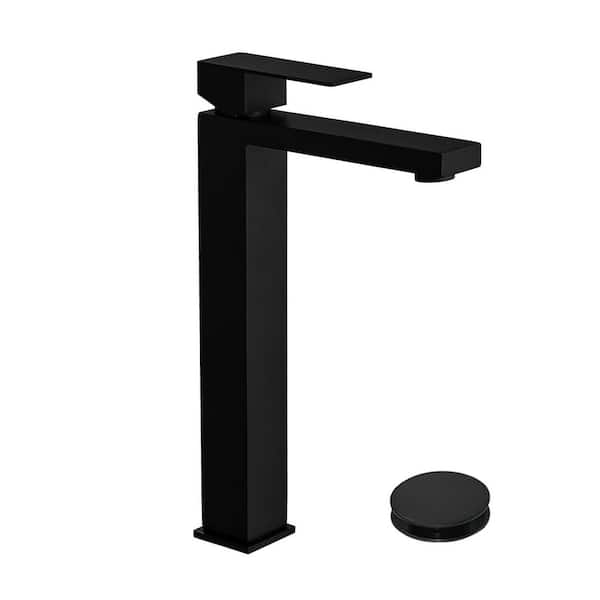 Single Handle Single Bathroom Sink Faucet with Overflow Pop Up Drain in Black (1-Pack)