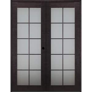 64 in. x 79.375 in. Left-Handed Active Black Apricot Frosted Glass Manufactured Wood Stard Double Prehung French Door