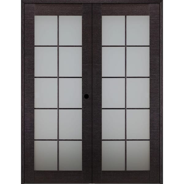 48 in.x 80 in. Left-Handed Active Black Apricot Glass Manufactured Wood Stard Double Prehung French Door