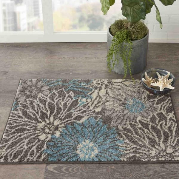 Charcoal/Blue 2 ft. x 3 ft. Rectangle Polypropylene Scatter/Accent Area Rug