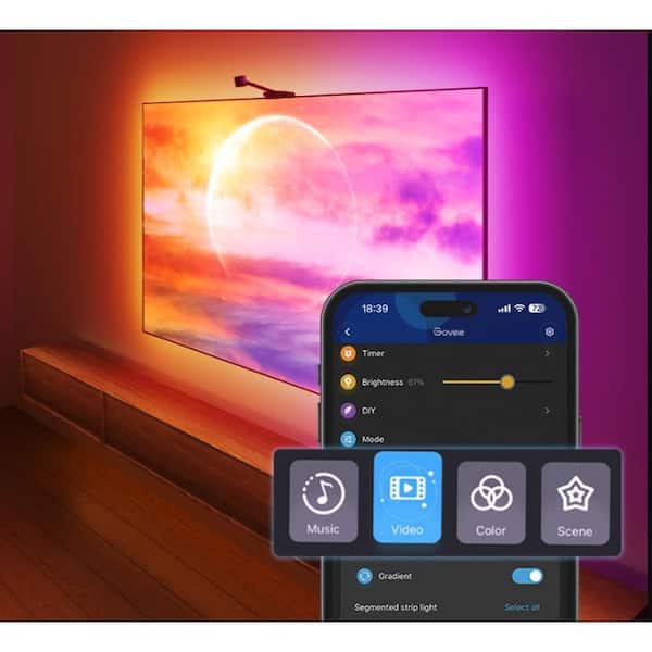 11.8 ft Smart Plug-in Dimmable Color-Changing Integrated LED TV Back Strip Light for 55 in. to 65 in. TVs (1-Pack)