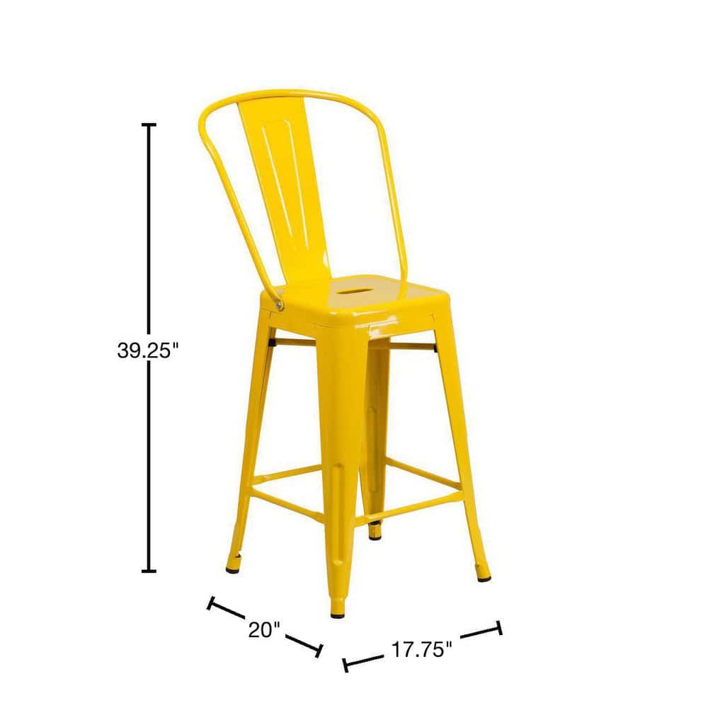 Yellow Metal Slat Back Dining Chair with 24" Seat Height