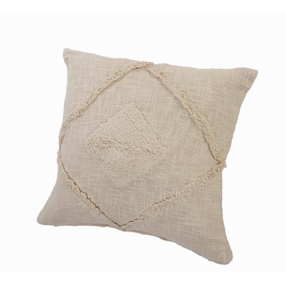 Birch Beige Cotton Double Diamond 20" Square Throw Pillow