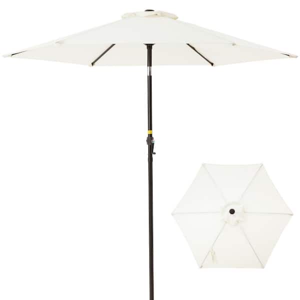 Kahomvis 7.5 ft. Heavy-Duty Steel Market Patio Umbrella with Push Button Tilt and Crank in Beige