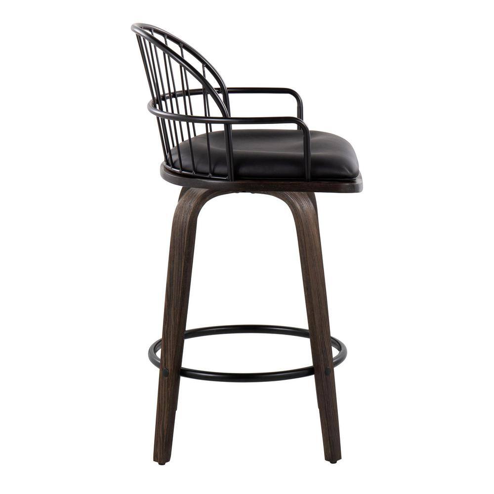 Riley 26" Black Metal and Walnut Swivel Counter Stool