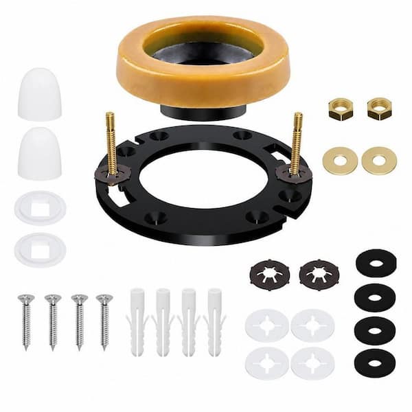 1-Piece Toilet Flange Repair Kit with Wax Ring and Mounting Hardware for Bathroom Toilet Installation in Black
