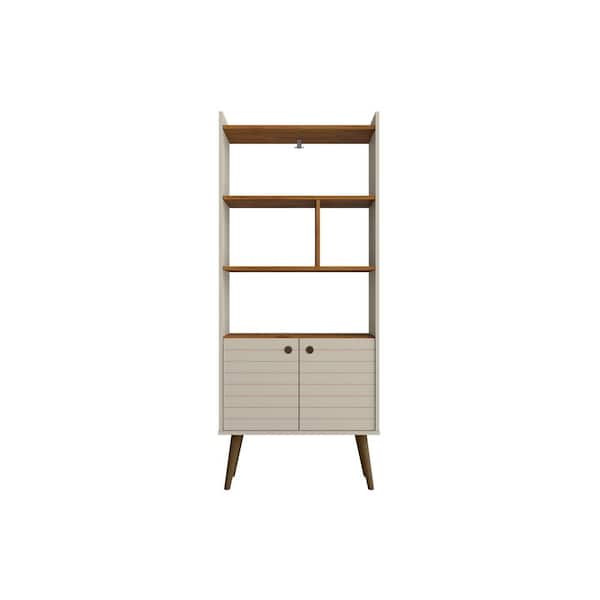 Bogart 26.6 in. Wide Off-White and Nature 5-Shelf Standard Bookcase