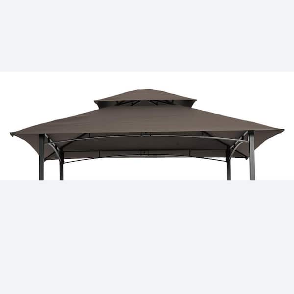 8 x 5 ft. Brown Outdoor Patio Gazebo Replacement Canopy, Double Tiered BBQ Tent Roof Top, Only Cover