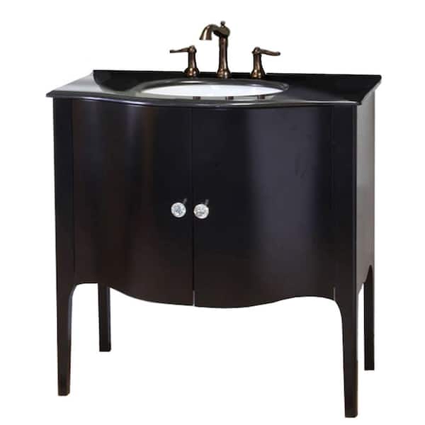 Bellaterra Home Palais 36 in. W x 22 in. D x 36 in. H Single Sink Vanity in Black with Black Granite Top