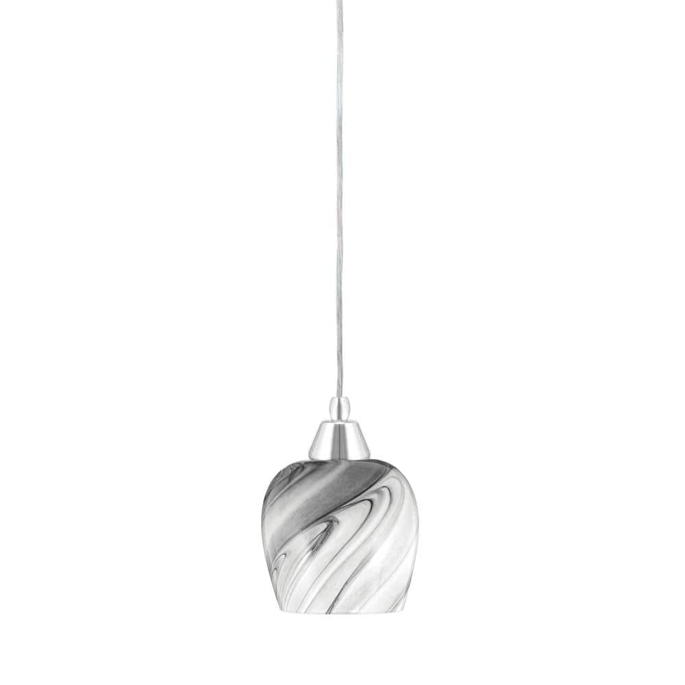 Bryson 7.5 in. 1-Light Chrome Cord Pendant Light with 6 in. Onyx Swirl Glas