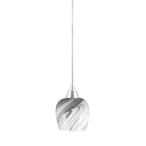 Bryson 7.5 in. 1-Light Chrome Cord Pendant Light with 6 in. Onyx Swirl Glass Shade, no bulb included