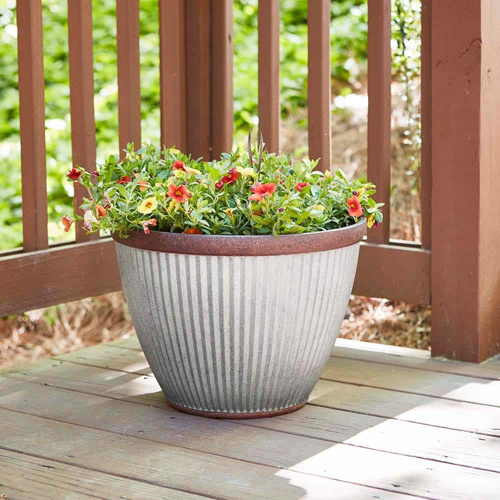 Westlake 10" Rustic Galvanized Resin Round Planter for Indoor/Outdoor