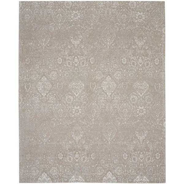 Nourison Damask Light Grey 8 ft. x 10 ft. Vintage Floral Farmhouse Area Rug
