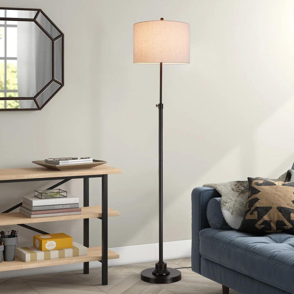 Bronze Adjustable 63.5" Floor Lamp with Fabric Shade