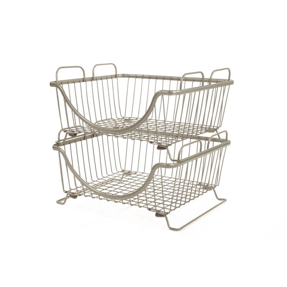 Spectrum Ashley 12.875 in. W x 10.875 in. D x 6.625 in. H Stacking Basket  Tray in Satin Nickel Powder Coat 20077 The Home Depot