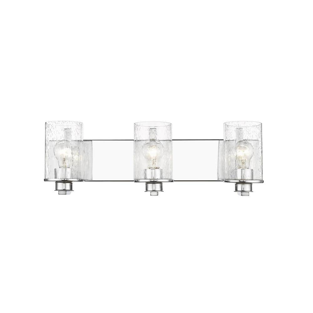Beckett Chrome 3-Light Vanity with Clear Seedy Glass Shades