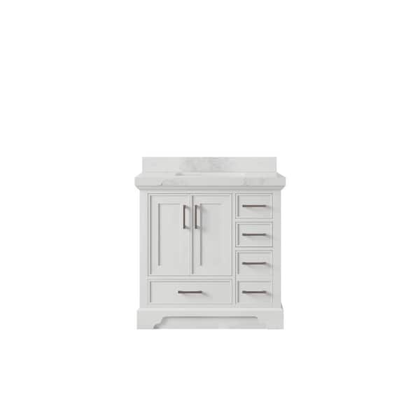 Willow Collections Charlotte 36 in. Single Sink Freestanding White Bath Vanity with Calacatta Nuvo Qt. Top Unassembled