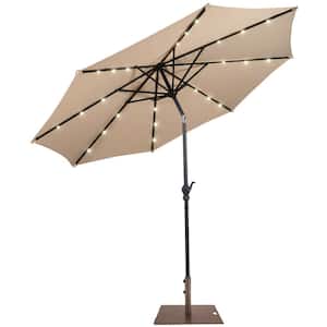 10 ft. Solar Lights Patio Umbrella Outdoor in Beige with 50 lbs. Movable Umbrella Stand