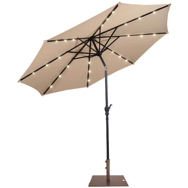 Costway 10 ft. Solar Lights Patio Umbrella Outdoor in Beige with 50 lbs. Movable Umbrella Stand