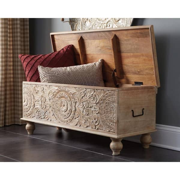 Signature Design By Ashley Fossil Ridge Beige Wood Dining Bench Without Back 43.5 in.
