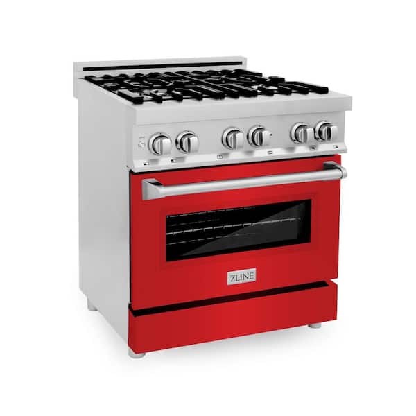 ZLINE Kitchen and Bath 30 in. 4 Burner Dual Fuel Range with Red Matte Door in Stainless Steel