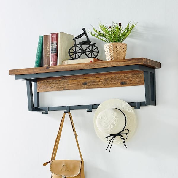 Alaterre Furniture Claremont 40"L Rustic Wood Coat Hook with Shelf