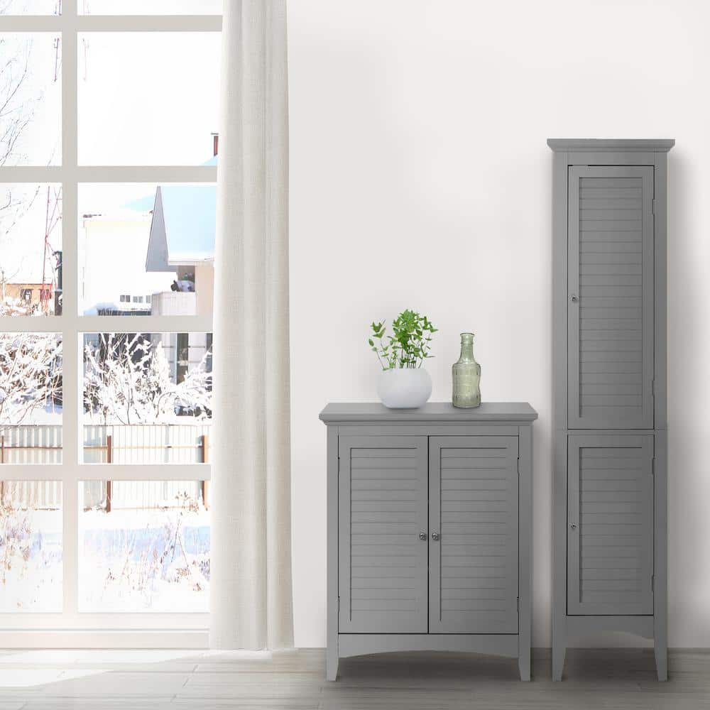 Gray Tall Wooden Cabinet with Adjustable Shelving