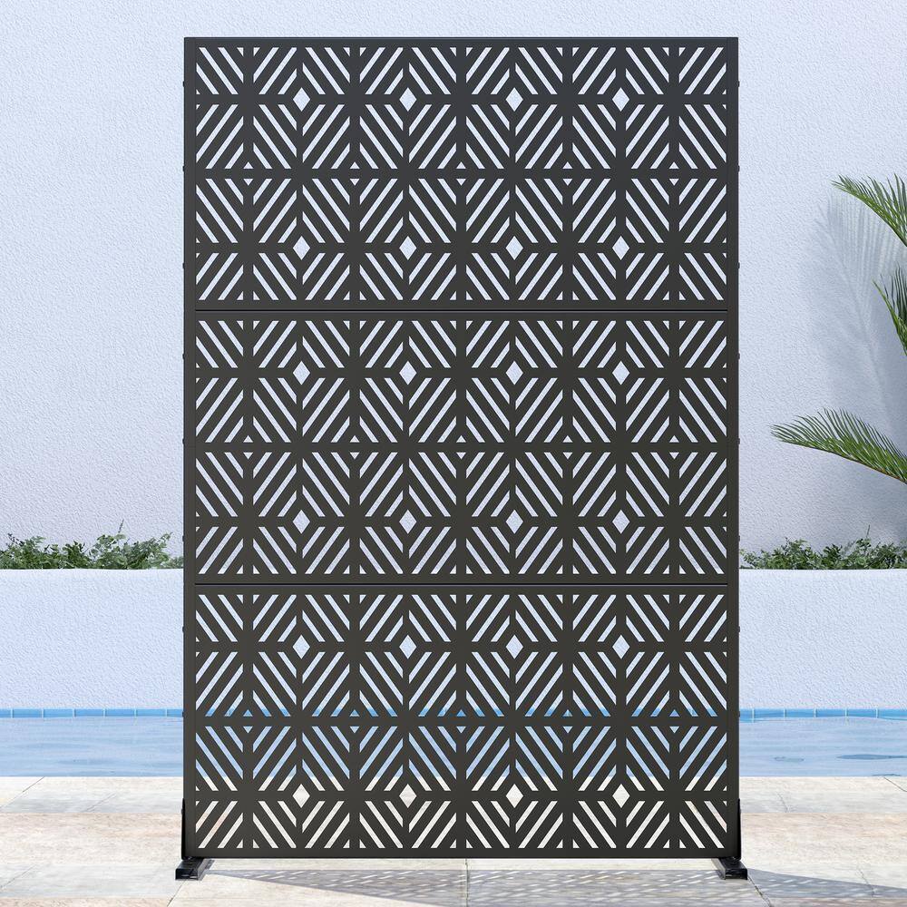 72 in. x 47 in. Black Outdoor Metal Privacy Screen Garden Fence Wall Appliq