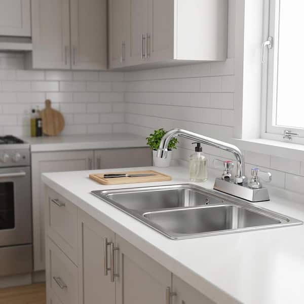 Commercial Deck Mount Double Handle Standard Kitchen Faucet 10 in. Faucet with 360° Swivel Spout in Polished Chrome