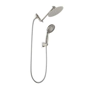 9-Spray Dual 5.5 in. Wall Mount Shower Head Fixed and Handheld Shower Head 2.2 GPM in Brushed Nickel