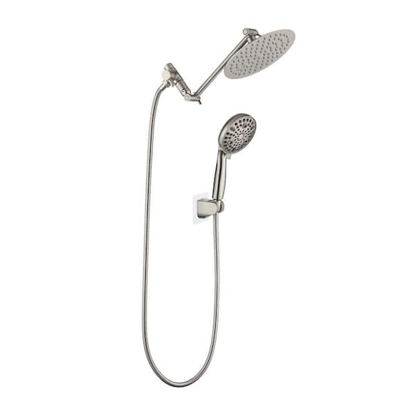 RAINLEX 9-Spray Dual 5.5 in. Wall Mount Shower Head Fixed and Handheld Shower Head 2.2 GPM in Brushed Nickel
