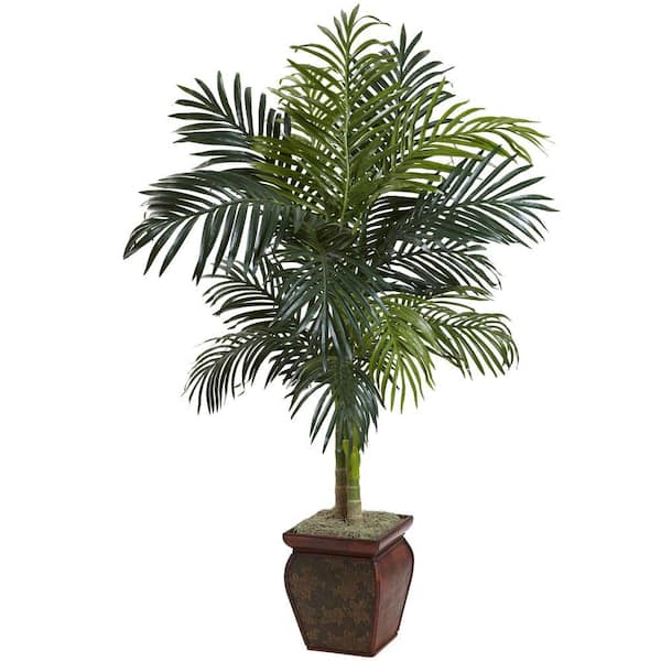 Nearly Natural 4.5 ft. Artificial Golden Cane Palm with Decorative Container