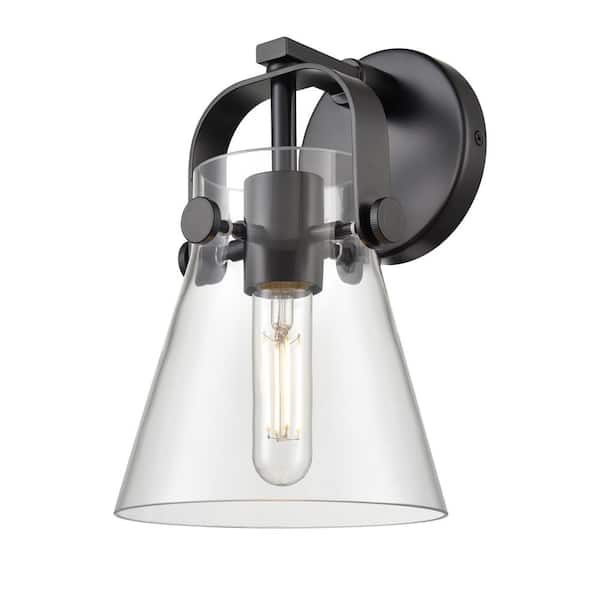 Innovations Pilaster II Cone 6.5 in. 1-Light Matte Black Wall Sconce with Glass Shade
