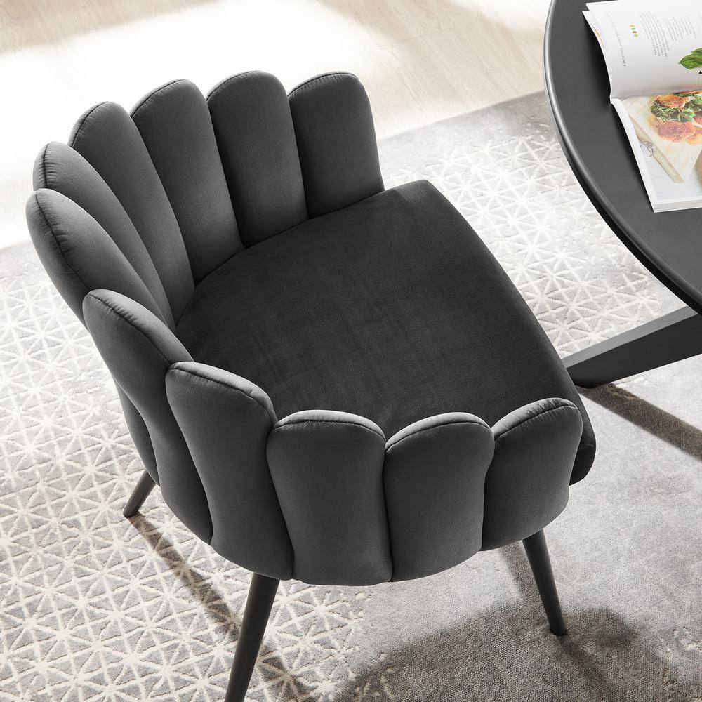 Retro Modern Charcoal Velvet Upholstered Arm Chair with Metal Frame