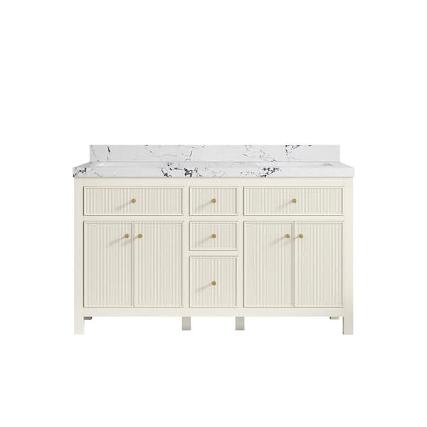 Willow Collections Sonoma 60 in. Double Sink Freestanding Alabaster Bath Vanity with Viola Night Quartz Top Unassembled