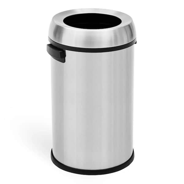 65L/17 Gal. Open Top Trash Can, Commercial Grade Heavy Duty Brushed Stainless Steel Trash Can, Large Kitchen Trash Can