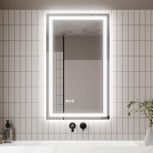 Staykiwi 24 in. W x 40 in. H LED Rectangular Glass Frameless Anti-Fog Wall Mounted Bathroom Vanity Mirror in White