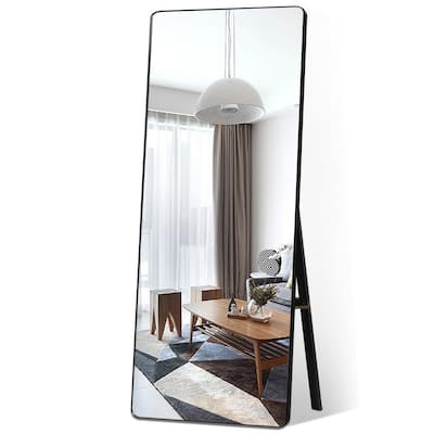 Black Modern Curved Edge Large Full-length Mirror/Leaner Floor Mirror/Hanging Mirror Living Room Bedroom