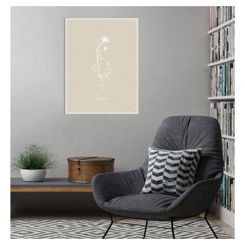 Beige and White Botanical Canvas Print with Beaded Frame