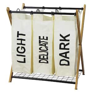 White X-Frame Bamboo 3-Bag Laundry Sorter