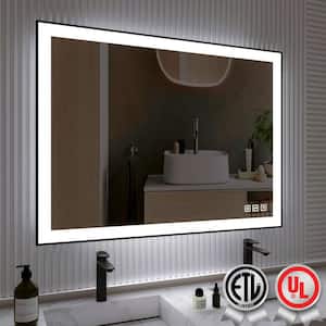 55 in. W x 30 in. H Rectangular Framed Anti-Fog LED Wall Bathroom Vanity Mirror in Black with Backlit and Front Light
