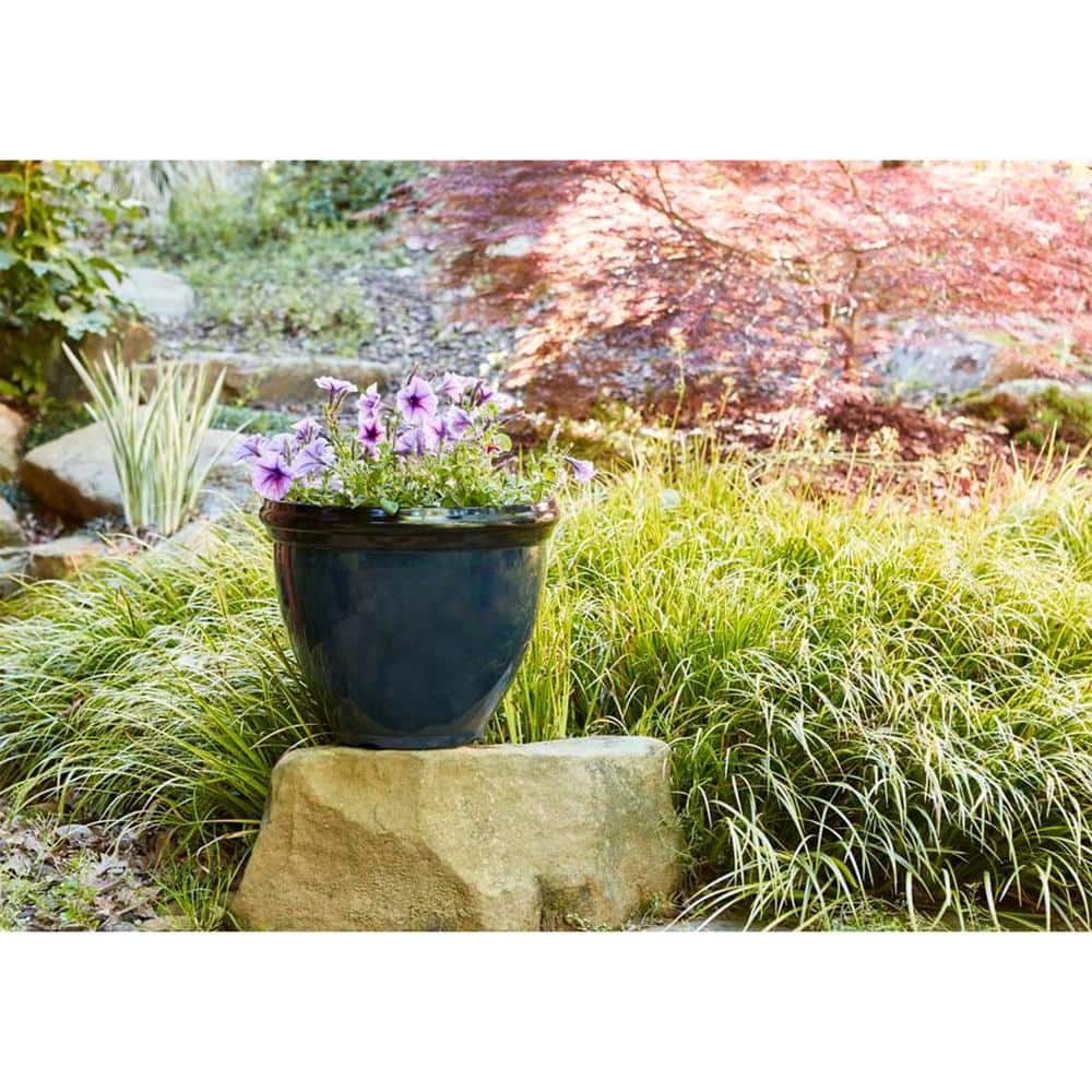 Monaco Blue Glossy Resin Outdoor Patio Planter, 12-Inch