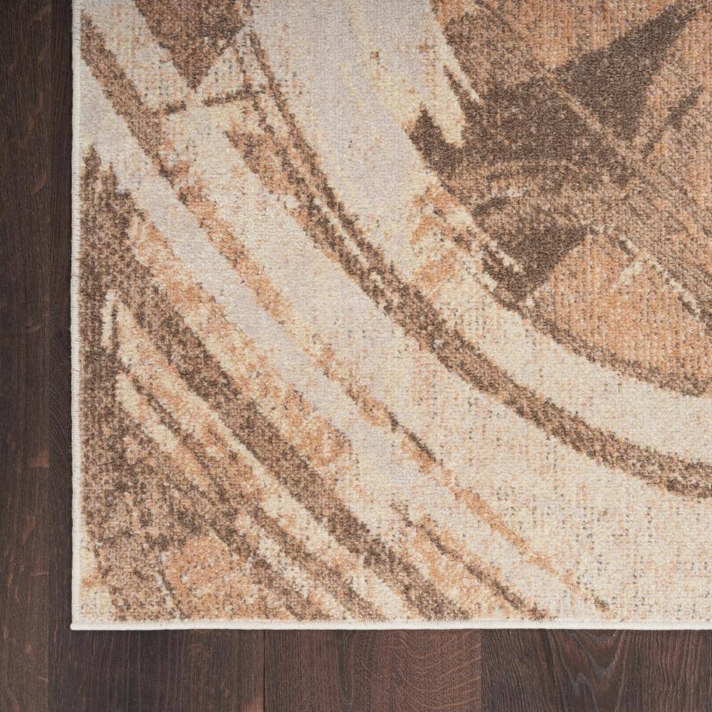 Beige Abstract Synthetic Flat Woven Runner Rug 2'2" x 8'